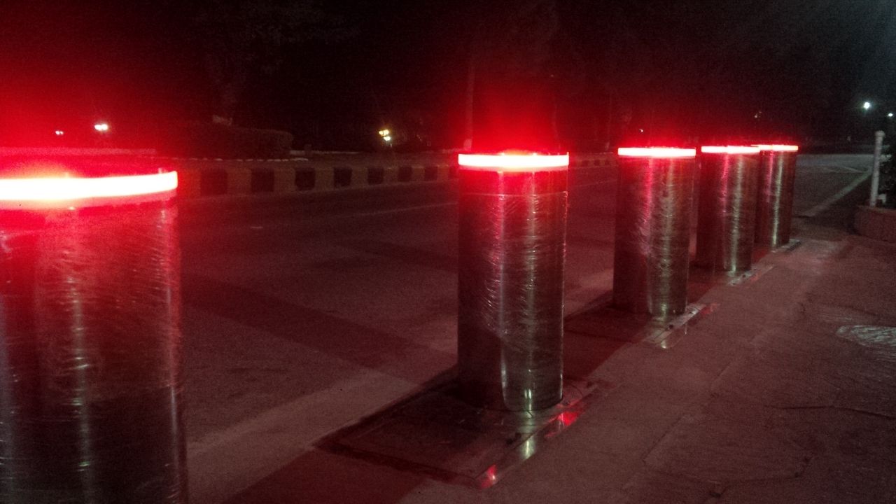 bollards with red lights installed at garrison rawalpindi