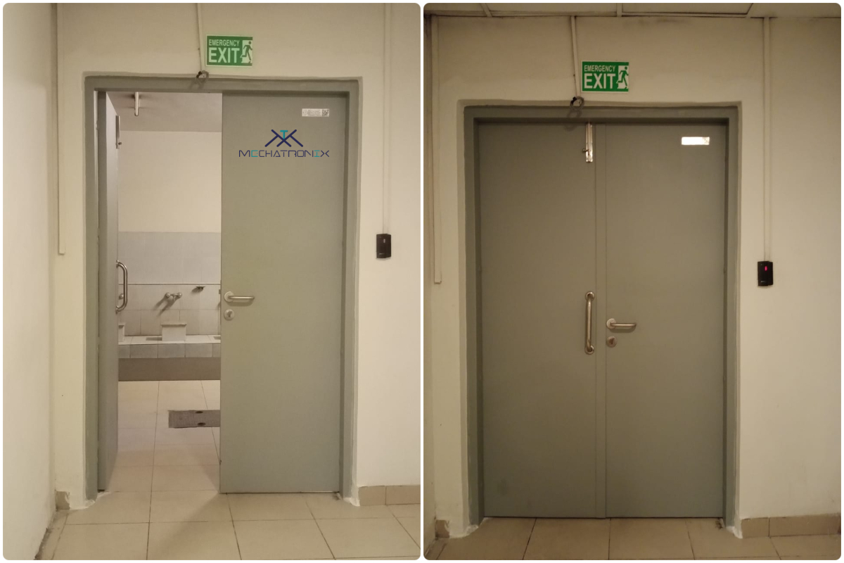 fire exit door installed for fire emergency exit in a building's basement