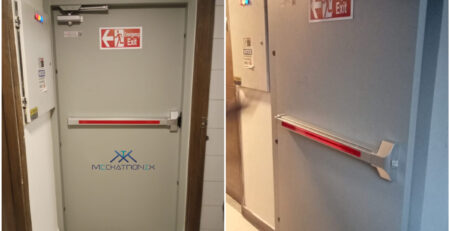fire rated door for emergency escape in open and closed state