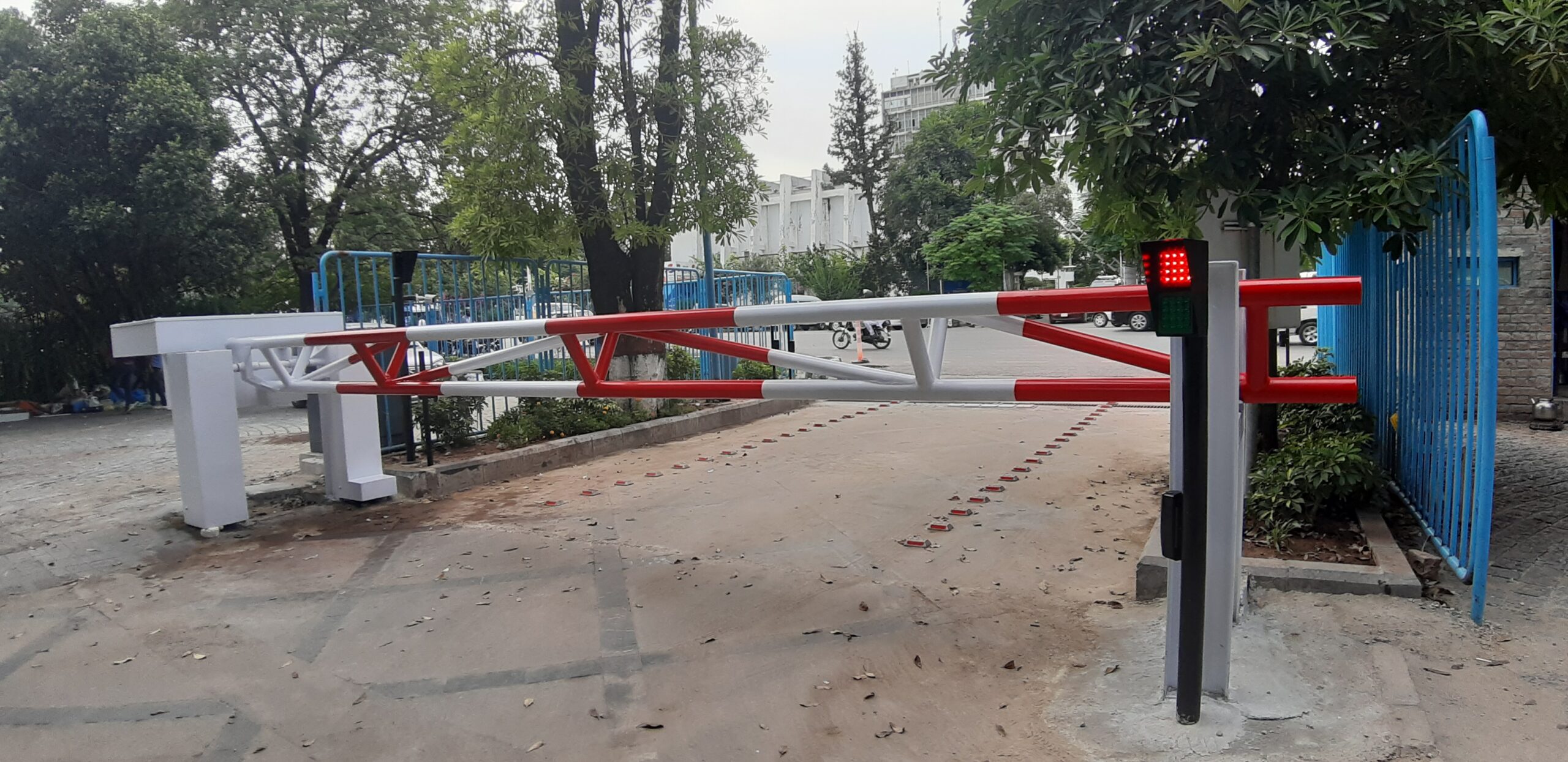 automatic boom barriers installed outside embassy
