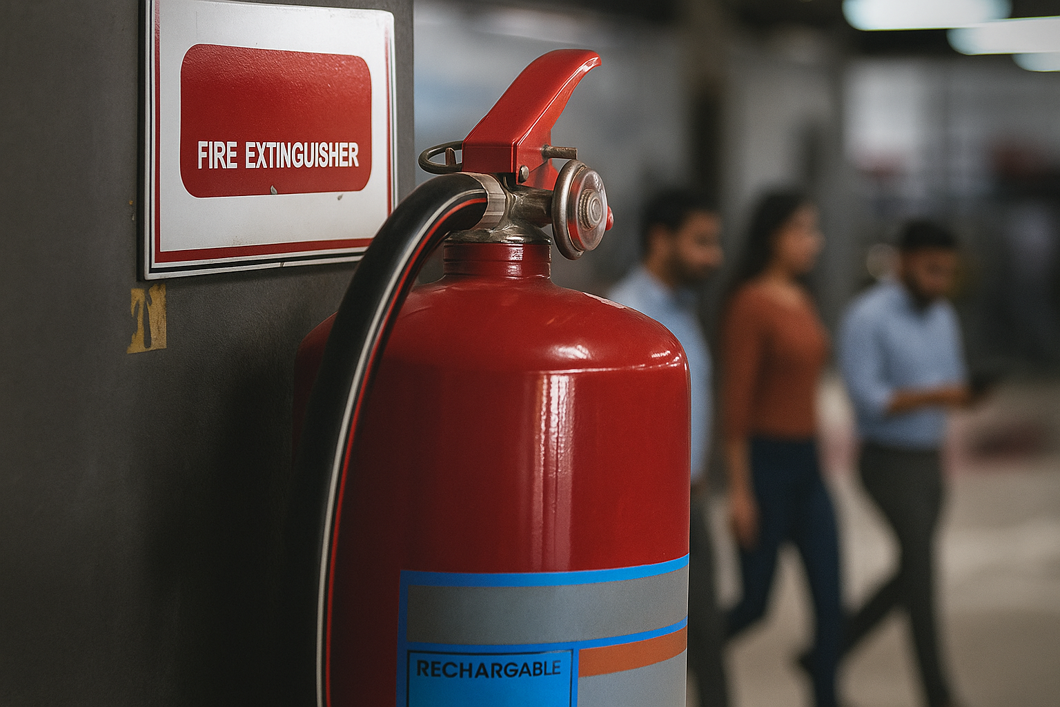fire extinguisher installed at office for fire safety
