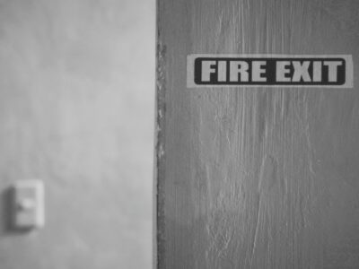 fire exit sign on emergency exit door